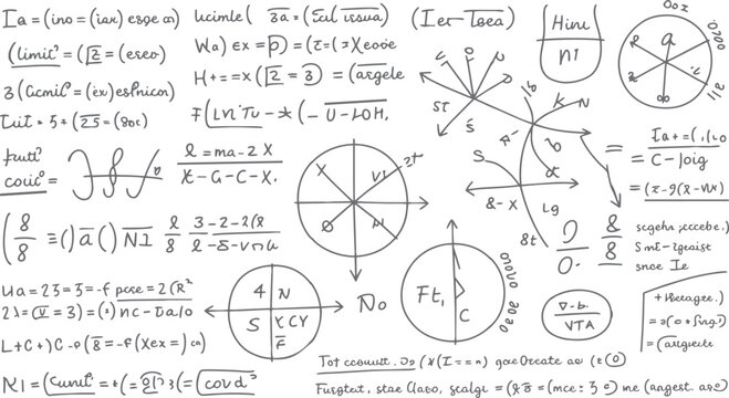 Hand drawn mathematical equations and geometric diagrams on white background mathematics formula science