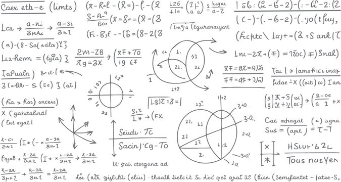 Handwritten mathematical equations formulas diagrams and graphs on white paper mathematics