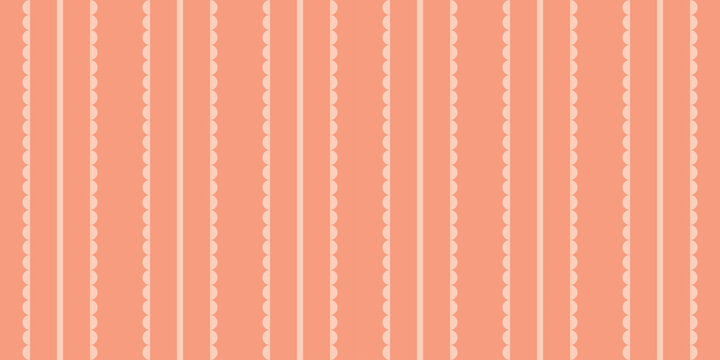 Seamless vertical striped pattern with scalloped edges in soft coral and peach tones creating elegant retro textile background for wallpaper wrapping paper fabric packaging surface design decor art