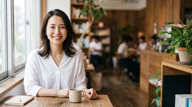 オフィスで微笑む清潔感のある日本人女性ビジネスウーマン