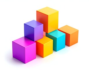 Fototapeta premium An array of vibrant colorful 3D cubes stacked diagonally in magenta yellow orange and cyan tones