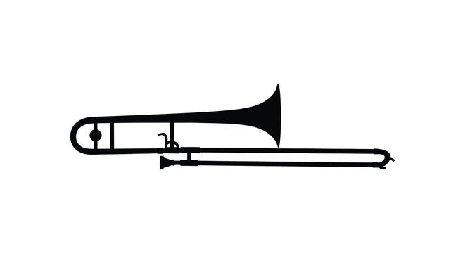 Black trombone instrument silhouette against a white background a musical brasswind depiction silhouette