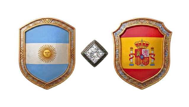 Argentina vs Spain international football competition flag badges isolated on PNG transparent background