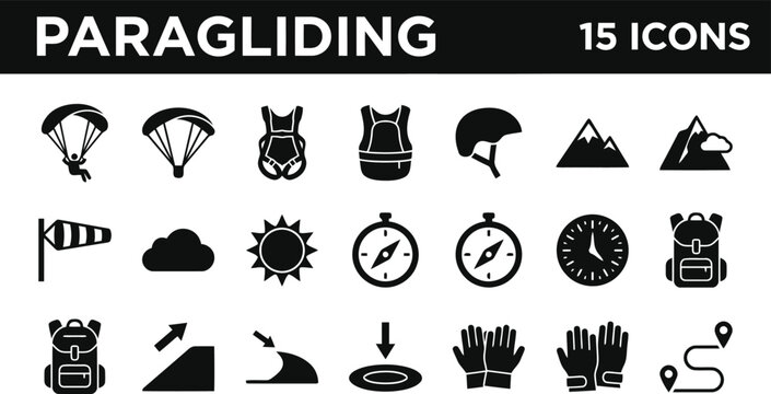 Paragliding Icons Set: Adventure Sports and Outdoor Activity Symbols