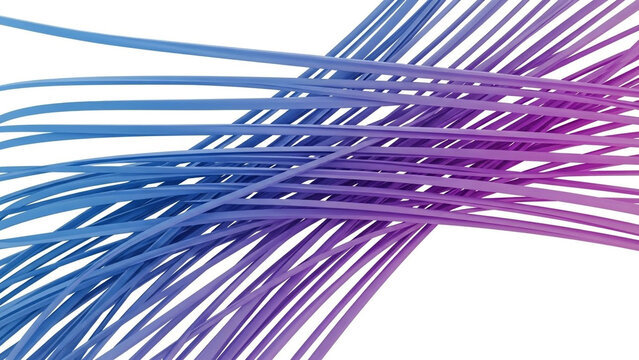 Colorful blue and purple lines intersect and overlap on white background