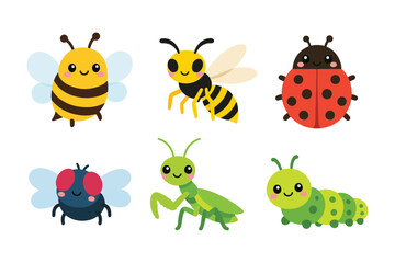 Obraz premium Cute Insect Clip Art Set, Kawaii Bug Vector Illustration Bundle