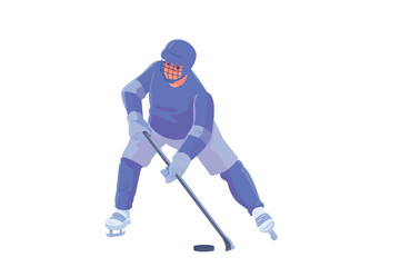 Fototapeta premium Ice hockey player skating with stick and puck athletic training
