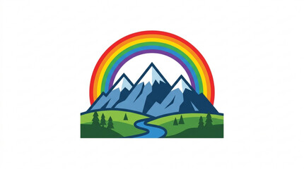 Naklejka premium Rainbow mountain landscape, scenic nature icon, colorful vector graphic, environmental symbol
