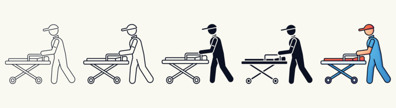 Medical Stretcher with Attendant Icons Set