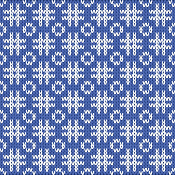Seamless Nordic Knitting Pattern with White Geometric Grid and Circle Ornaments