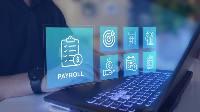 Digital payroll system concept. Employee salary management, financial records and HR administration. 