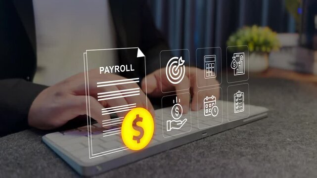 Digital payroll system concept. Employee salary management, financial records and HR administration. 