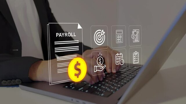 Digital payroll system concept. Employee salary management, financial records and HR administration. 