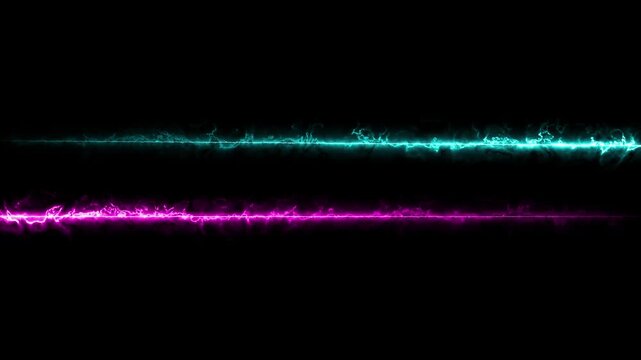 Light abstract animation traces parallel dual color lightning lines. Electronic sound tracking visualizer setups use a light abstract animation clip. Linear light abstract animation.