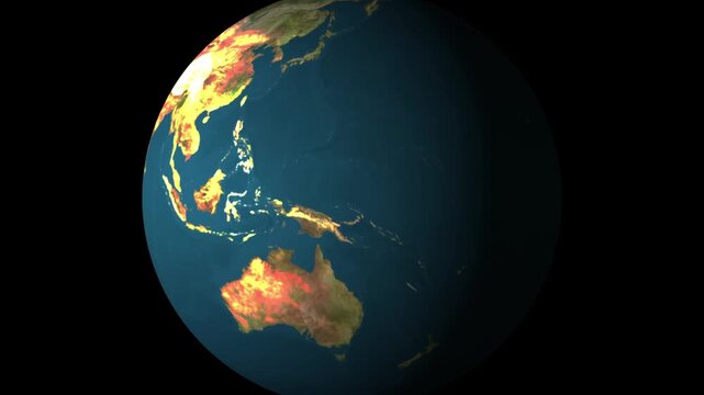 Planet world animation tracks continental climate temperature risk indices. Global geography education projects apply a planet world animation video loop. Planet world animation graphic.