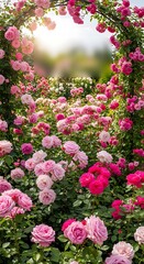 Obraz premium Close up vibrant blooming pink azalea flowers in garden.