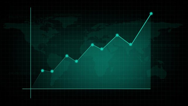 Chart global animation runs ascending profit vector lines over maps. International banking corporation media utilizes a chart global animation template. Reliable chart global animation.