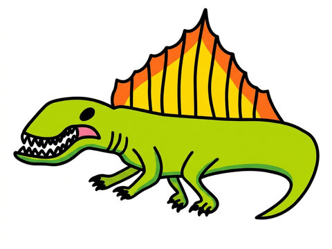 Cartoon spinosaurus with colorful sail