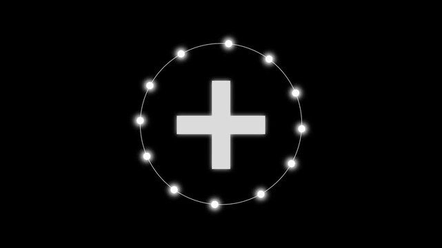 Cross symbol animation pulses central hospital clinic plus markers. Healthcare emergency directive systems integrate a cross symbol animation graphic panel. Cross symbol animation layout.