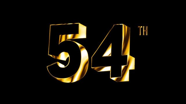 Luxury Golden Fifty Four Number Anniversary Celebration 3D Metallic Typography Isolated Design Animation