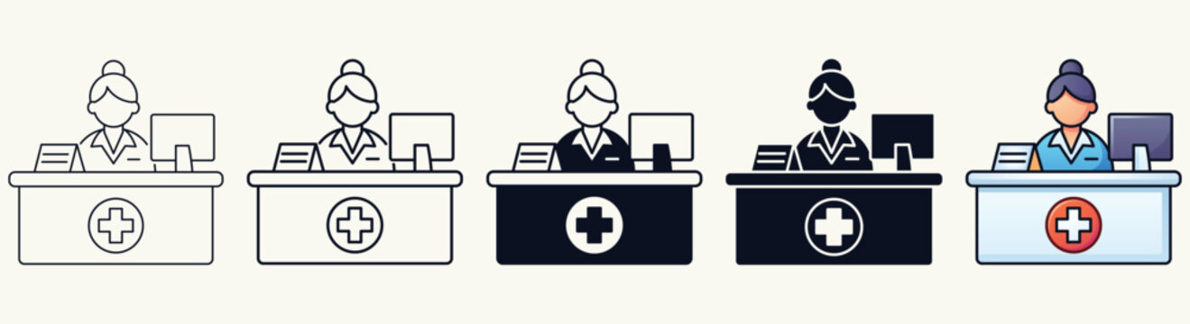 Medical Receptionist Icon Style Variants Illustration Set