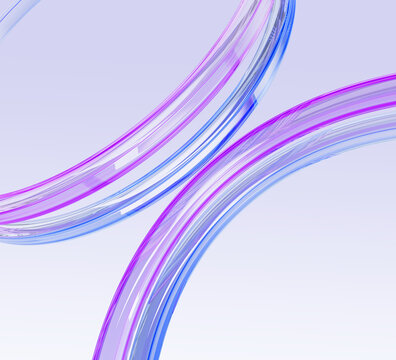 Abstract 3d background wallpaper with liquid glass curve ribbons in purple blue gradient render. Elegant fluid lines, holographic translucent waves, futuristic tech and luxury design. 3D illustration