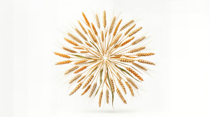 Obraz premium Wheat stalks in circular pattern on white