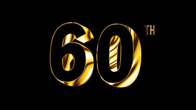 Luxury Golden Sixty Number Anniversary Celebration 3D Metallic Typography Isolated Design Animation