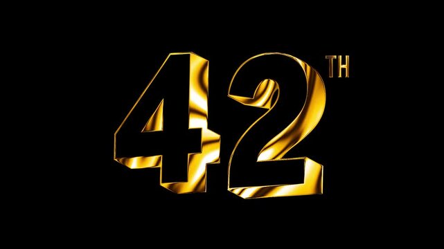 Luxury Golden Forty Two Number Anniversary Celebration 3D Metallic Typography Isolated Design Animation