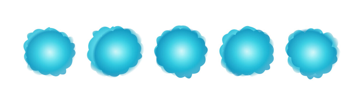 Five bright blue circular icons with sparkle effect isolated on transparent background