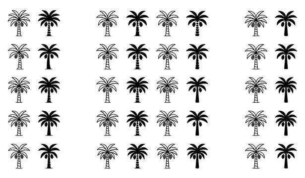 Palm tree pattern set tropical icons for design and textile applications
