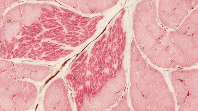 yanked. Close-up of a mortadella slice showing its marbled pattern of meat and fat. menu design, packaging mockups, designed for food delivery and cloud-kitchen brand materials, used by hr managers.