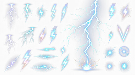 Fototapeta premium Electric Lightning Bolt Effects Collection with Thunder Strike and Energy Sparks Vector Set isolated on white background