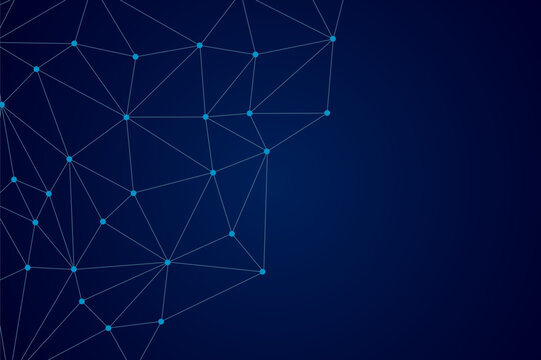 Abstract dark blue technology background with connected lines and dots forming a geometric plexus network for corporate web design
