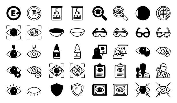 Eye care and vision icons set