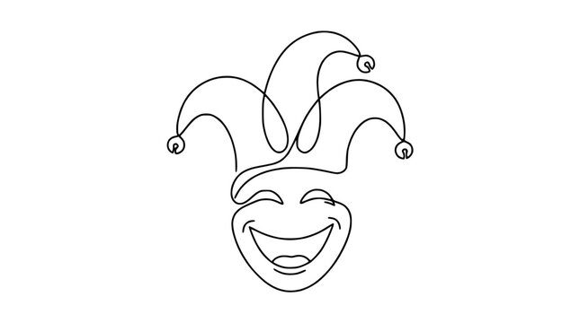 Jester Hat and Laughing Face Continuous Line Drawing