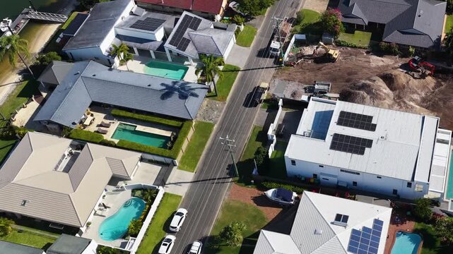 Aerial View of Luxury Waterfront Homes and Construction Site in Australia