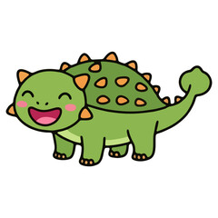 Obraz premium An adorable green ankylosaurus cartoon character with a cheerful smile. Perfect for children's books, educational materials, stickers, nursery decor, apps, and playful mascot designs.
