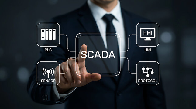 SCADA automation dashboard with PLC HMI sensor protocol interface