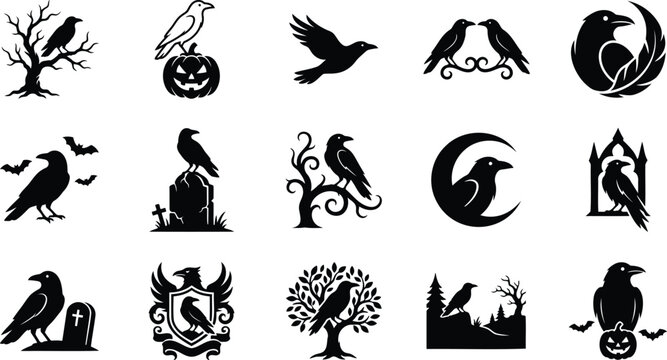 Black and white halloween-themed of bats, cats, crows, pumpkins, and trees blackcat