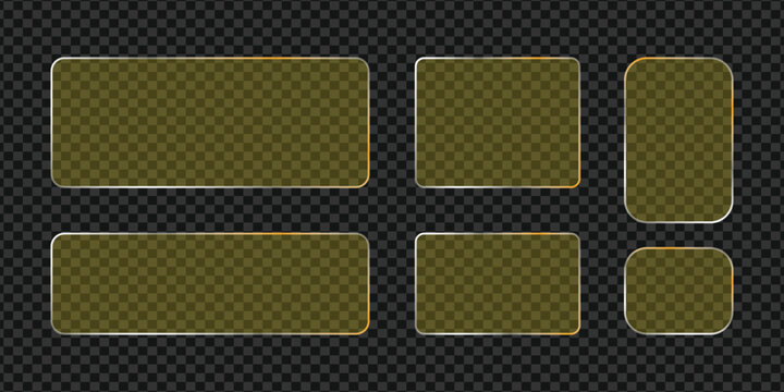 Transparent Gold Glass Banners and Frames Set with Glowing Borders