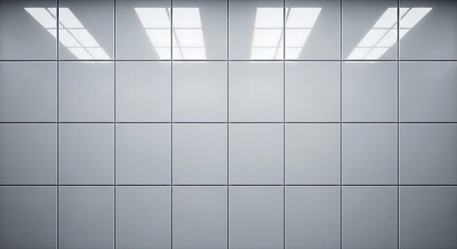 Gray office ceiling tiles with fluorescent lights