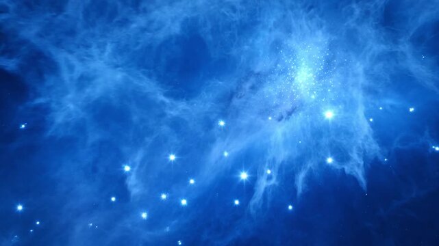 Deep space blue nebula with glowing star cluster cinematic cosmic background animation