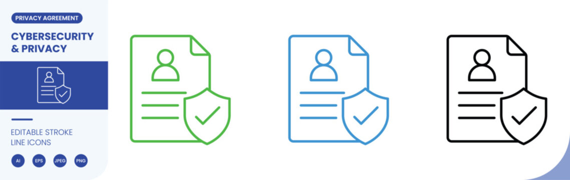 privacy agreement cybersecurity icon line style editable stroke vector