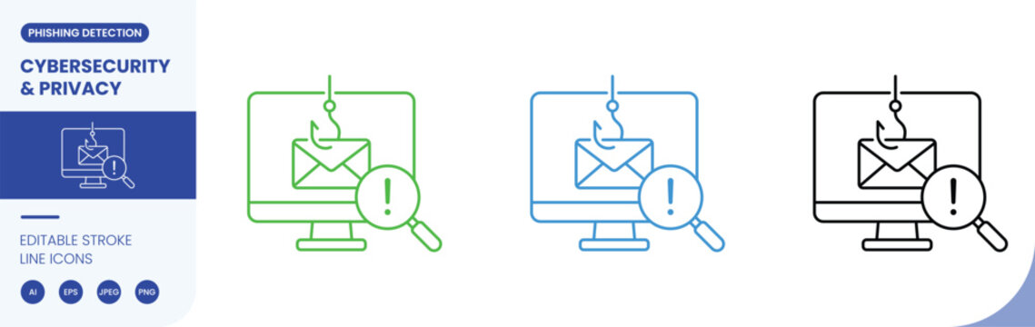 phishing detection cybersecurity privacy icon line style editable stroke vector
