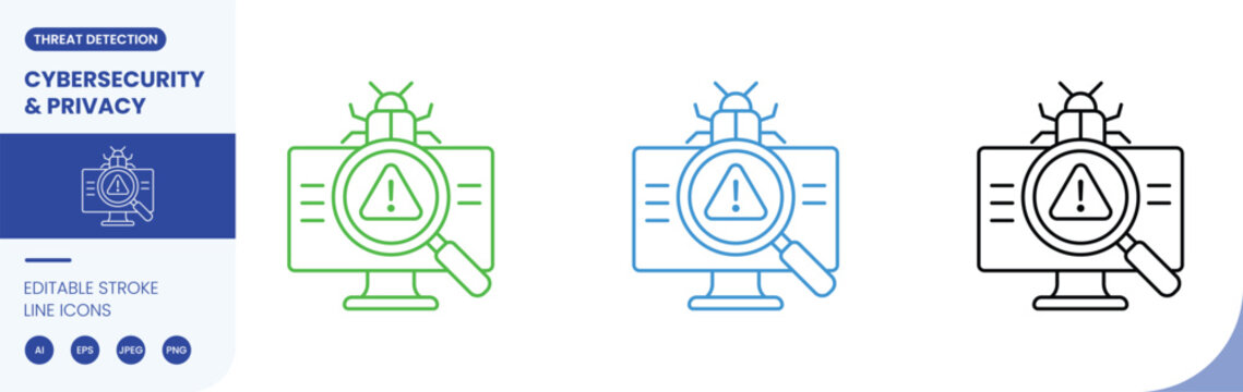 threat detection cybersecurity icon line style editable stroke vector