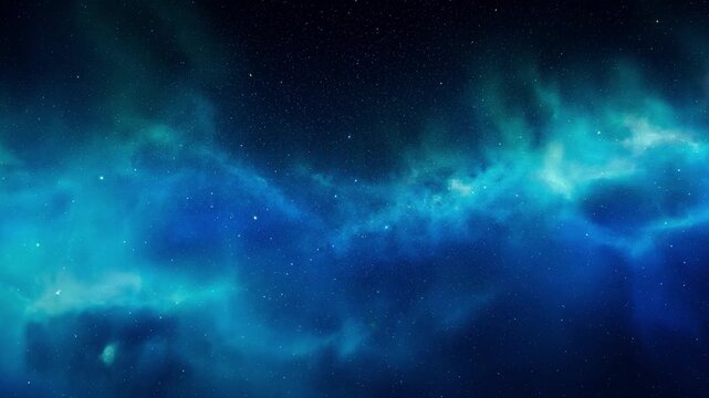 Deep space nebula background: glowing blue cosmic clouds and twinkling starfield animation