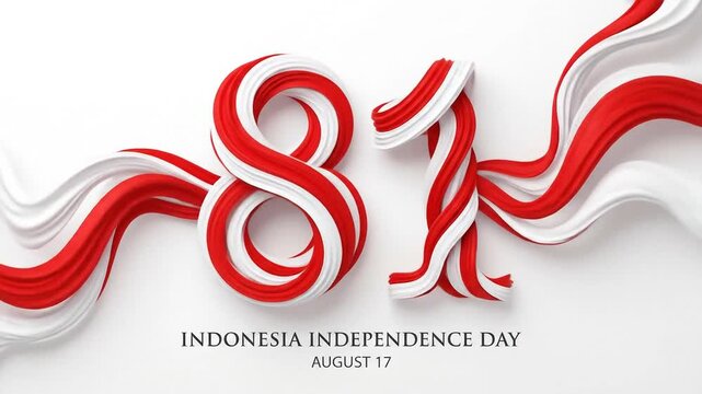 3D red and white fluid number 81 for Indonesia Independence Day.