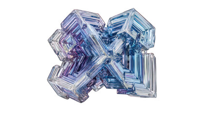 Fototapeta premium Macro shot of a bismuth crystal structure with iridescent blue and purple geometric metallic facets
