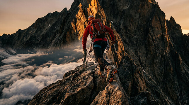 Mountaineer Climbing Mountain Peak